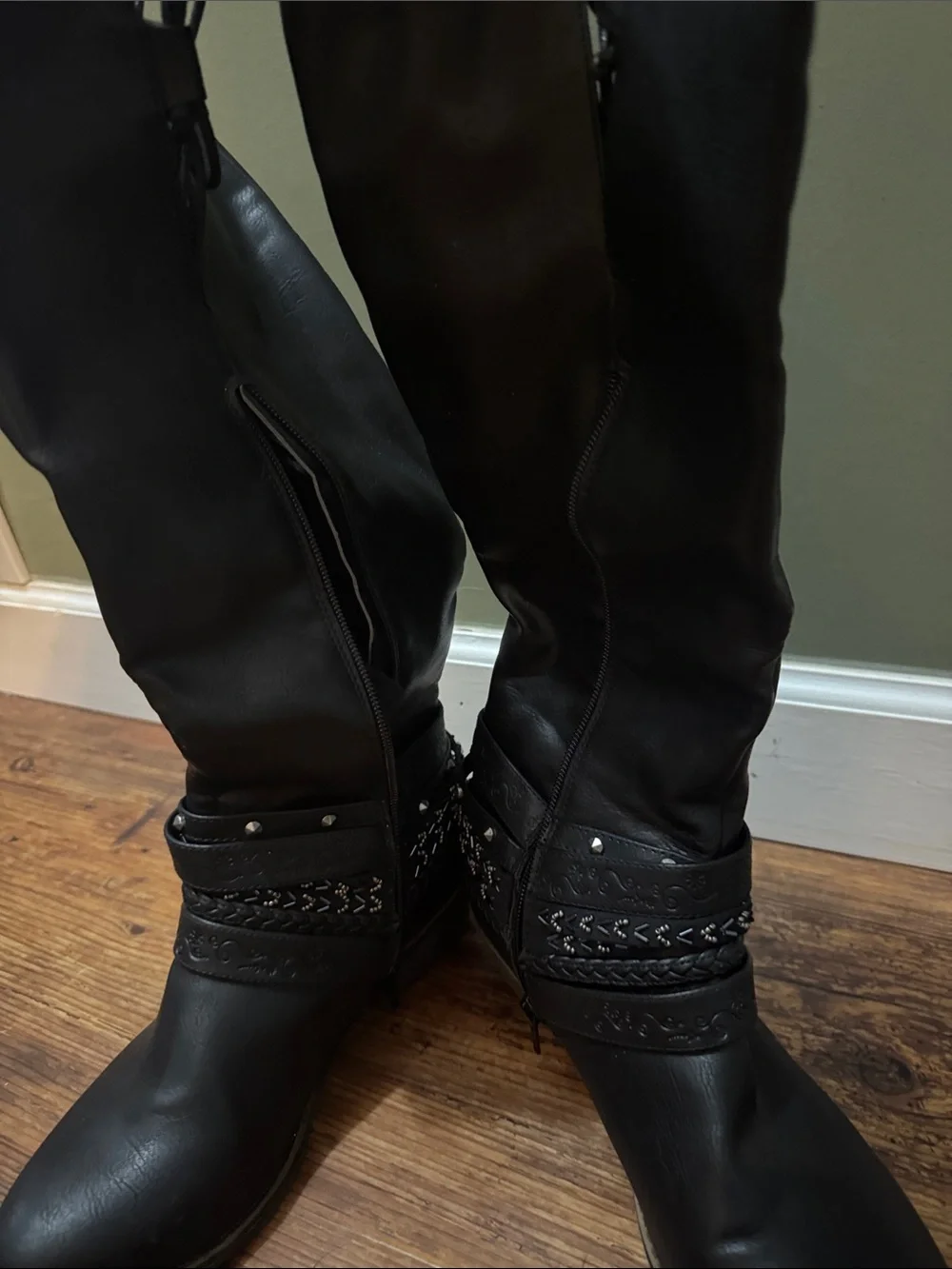 SO Black Over-the-Knee Boots with Buckle & Braided Strap